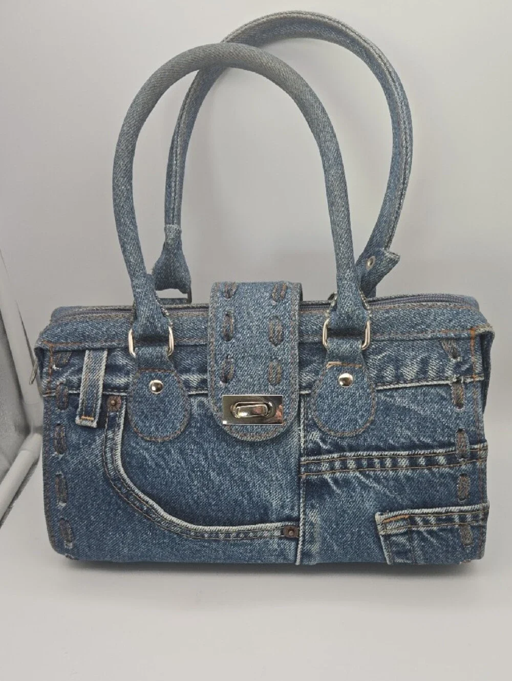 Vintage Hand & Heart Upcycled Denim Doctor Satchel Bag